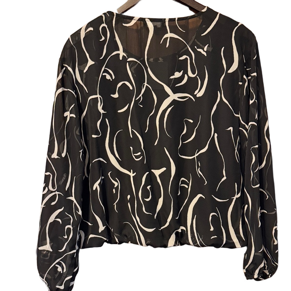 Pleione Black and White Sheer Abstract Blouse with Attached Tank Top Size XL NWT - Picture 4 of 4